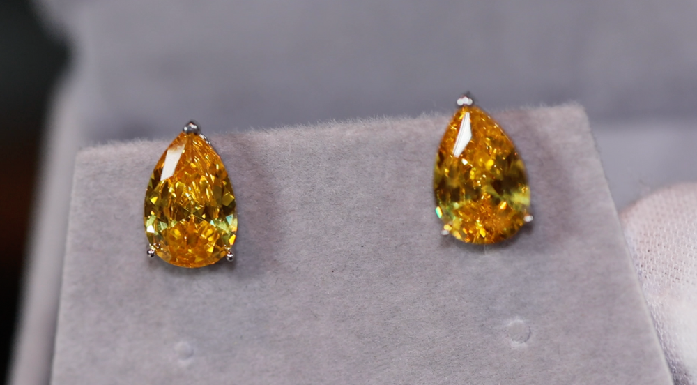 Pear Shape Earrings | Yellow Diamond Ear Studs | Yellow Diamond Earrings | Yellow Earrings | Womens Stud Earring