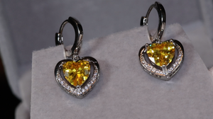 Diamond Earrings | Heart Earrings | Yellow Diamond Heart Earrings | Womens Earrings | Heart earrings with Yellow  Diamonds | Hoop Earrings