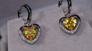 Diamond Earrings | Heart Earrings | Yellow Diamond Heart Earrings | Womens Earrings | Heart earrings with Yellow  Diamonds | Hoop Earrings