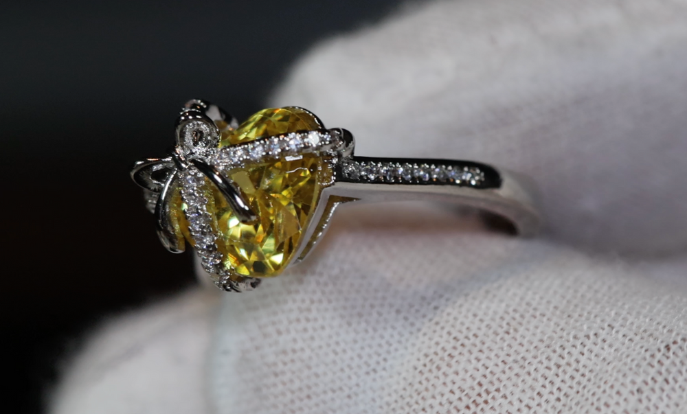 Heart Ring | Diamond Heart Ring | Womens Yellow Diamond Ring | Engagement Ring | Yellow Diamond Ring