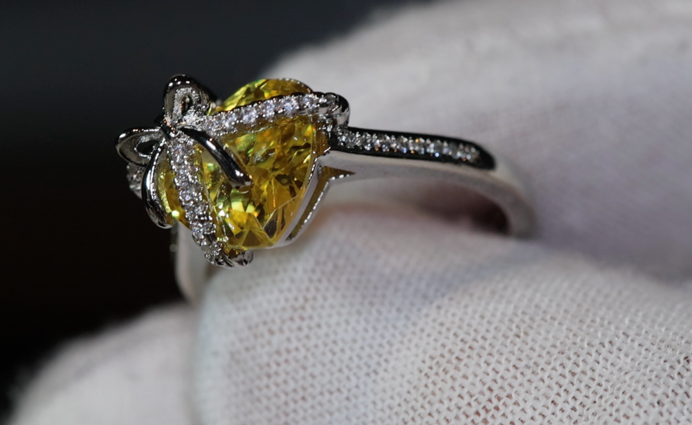 Heart Ring | Diamond Heart Ring | Womens Yellow Diamond Ring | Engagement Ring | Yellow Diamond Ring