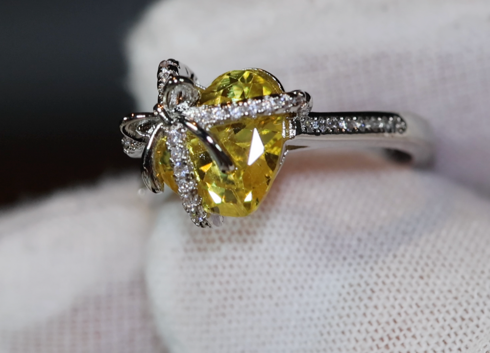 Heart Ring | Diamond Heart Ring | Womens Yellow Diamond Ring | Engagement Ring | Yellow Diamond Ring