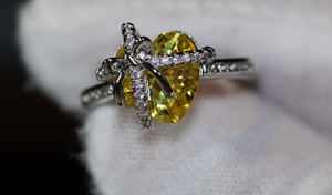 Heart Ring | Diamond Heart Ring | Womens Yellow Diamond Ring | Engagement Ring | Yellow Diamond Ring