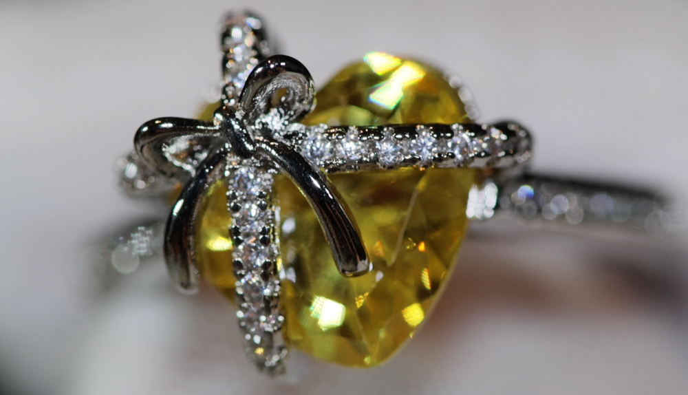 Heart Ring | Diamond Heart Ring | Womens Yellow Diamond Ring | Engagement Ring | Yellow Diamond Ring