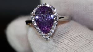 Purple Diamond Ring | Teardrop Ring | Pear Shape Ring | Halo Engagement Ring