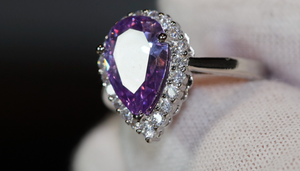 Purple Diamond Ring | Teardrop Ring | Pear Shape Ring | Halo Engagement Ring