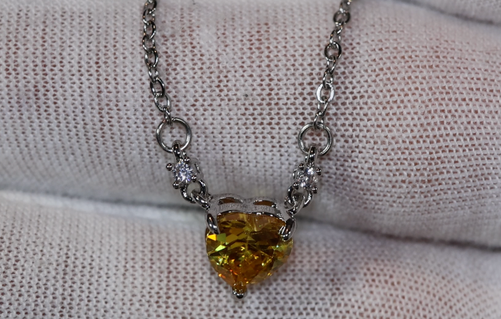 Womens Diamond Necklace | Yellow Diamond Heart Necklace | Heart Necklace with Diamonds | Diamond Heart Pendant  | Yellow Diamond Necklace