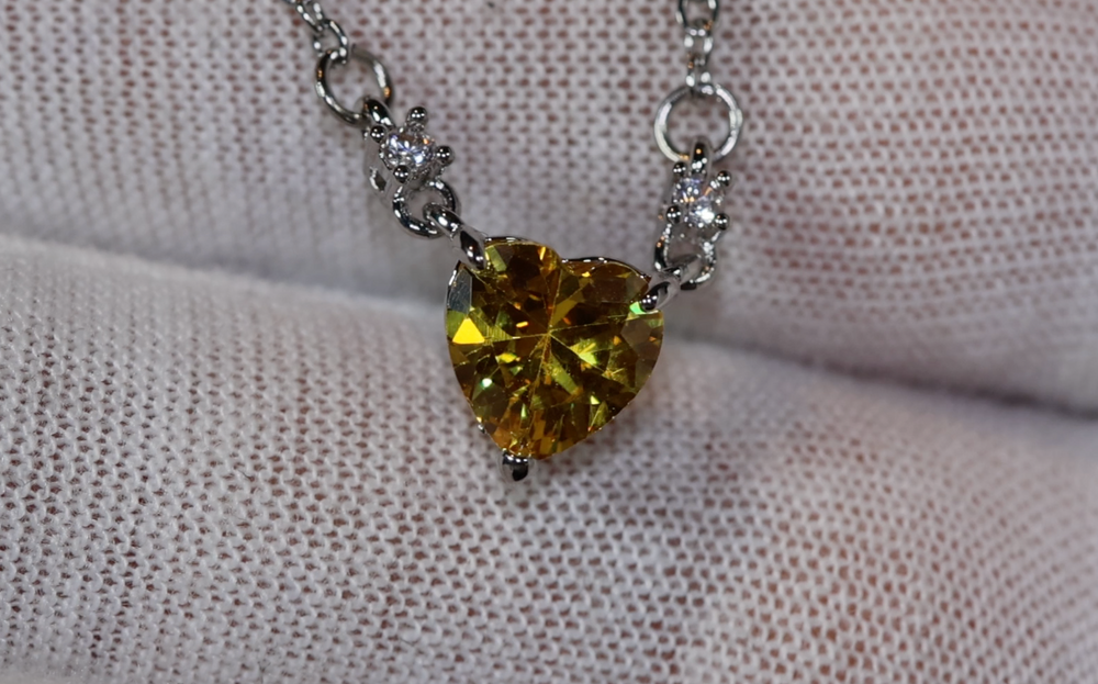 Womens Diamond Necklace | Yellow Diamond Heart Necklace | Heart Necklace with Diamonds | Diamond Heart Pendant  | Yellow Diamond Necklace