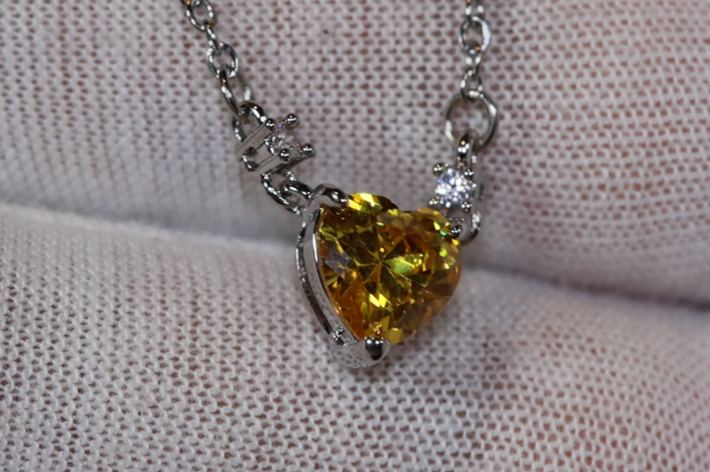 Womens Diamond Necklace | Yellow Diamond Heart Necklace | Heart Necklace with Diamonds | Diamond Heart Pendant  | Yellow Diamond Necklace