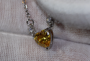 Womens Diamond Necklace | Yellow Diamond Heart Necklace | Heart Necklace with Diamonds | Diamond Heart Pendant  | Yellow Diamond Necklace