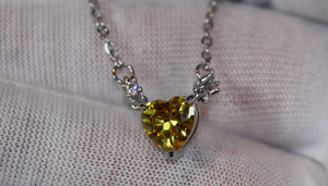 Womens Diamond Necklace | Yellow Diamond Heart Necklace | Heart Necklace with Diamonds | Diamond Heart Pendant  | Yellow Diamond Necklace