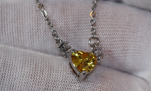 Womens Diamond Necklace | Yellow Diamond Heart Necklace | Heart Necklace with Diamonds | Diamond Heart Pendant  | Yellow Diamond Necklace