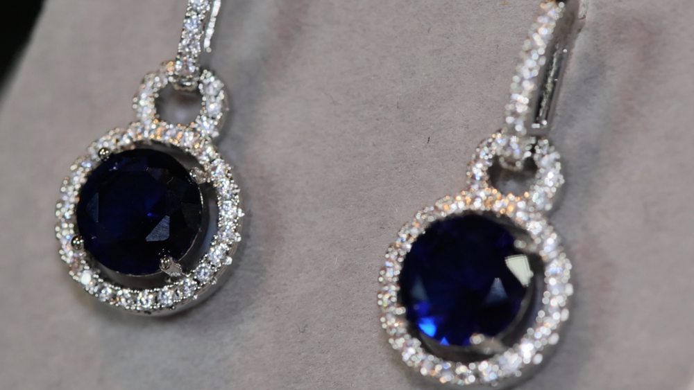 Round Diamond Earrings | Blue Diamond Earrings | Sapphire Earrings | Womens Earrings | Sapphire Blue Earrings | Womens Diamond Earrings