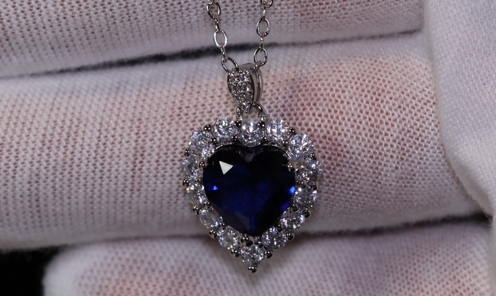 Sapphire Blue Diamond Heart Necklace | Womens Diamond Necklace | Sapphire Blue Diamond Necklace | Blue Diamond Pendant  | Heart Necklace