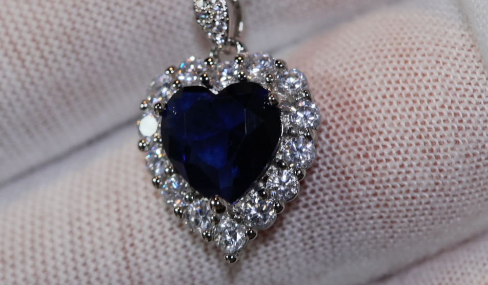 Sapphire Blue Diamond Heart Necklace | Womens Diamond Necklace | Sapphire Blue Diamond Necklace | Blue Diamond Pendant  | Heart Necklace