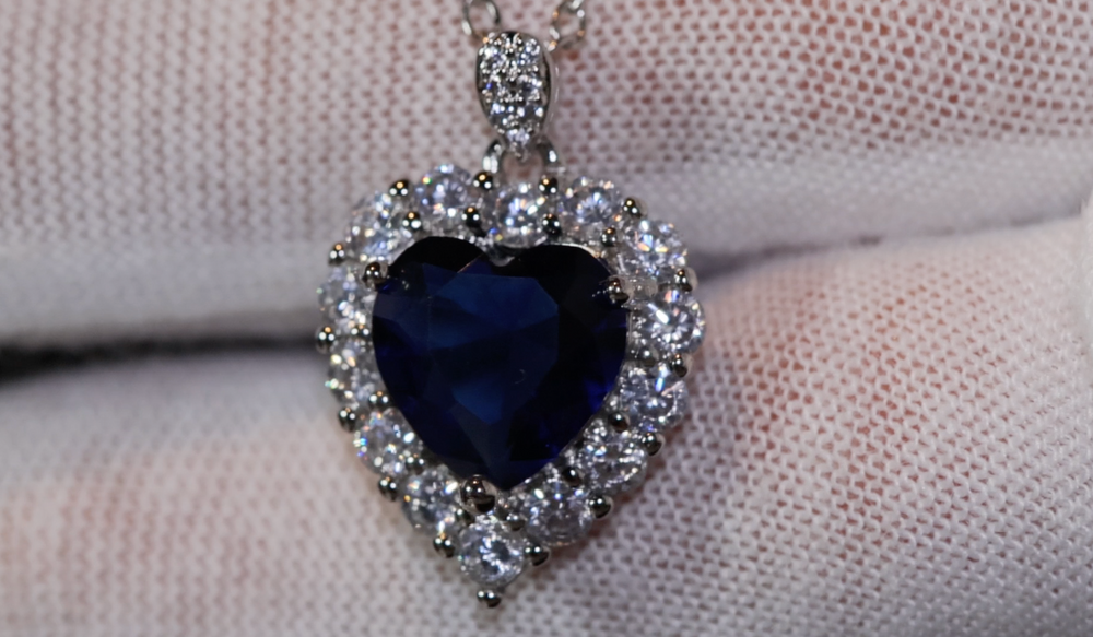 Sapphire Blue Diamond Heart Necklace | Womens Diamond Necklace | Sapphire Blue Diamond Necklace | Blue Diamond Pendant  | Heart Necklace