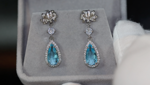 Blue Diamond Earrings | Aquamarine Blue Diamond Earrings | Womens Diamond Earrings