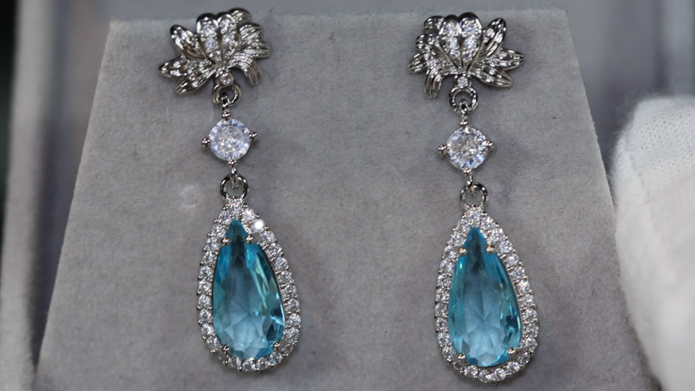 Blue Diamond Earrings | Aquamarine Blue Diamond Earrings | Womens Diamond Earrings