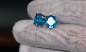 Oval Diamond Ear Studs | Blue Diamond Ear Studs