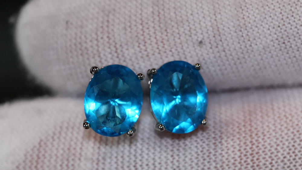 Oval Diamond Ear Studs | Blue Diamond Ear Studs