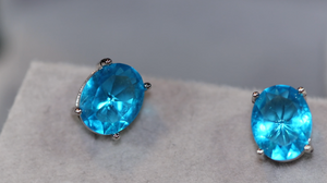 Oval Diamond Ear Studs | Blue Diamond Ear Studs