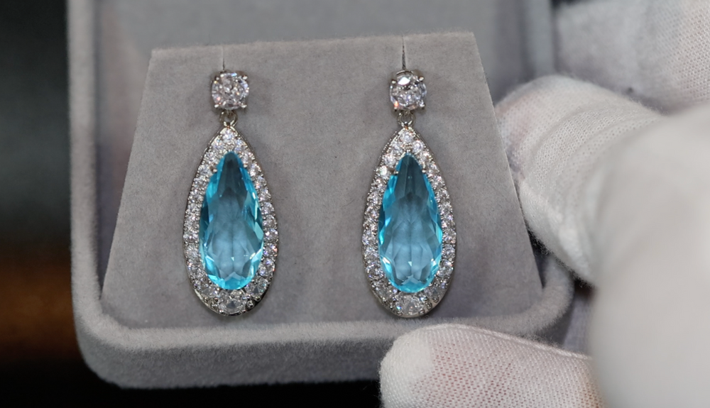 AQUAMARINE BLUE EARRINGS | BLUE DIAMOND EARRINGS