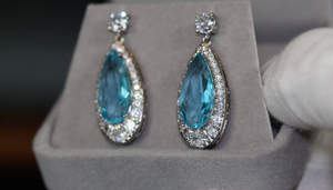 AQUAMARINE BLUE EARRINGS | BLUE DIAMOND EARRINGS