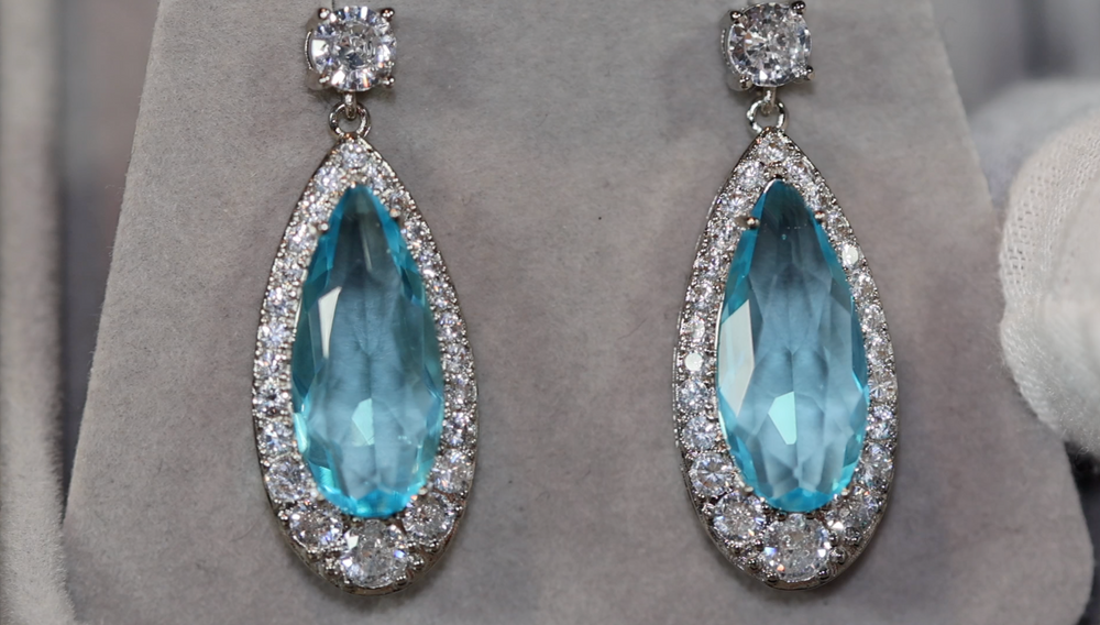 AQUAMARINE BLUE EARRINGS | BLUE DIAMOND EARRINGS