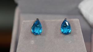 Teardrop Ear Studs | Blue Diamonds Ear Studs | Blue teardrop diamond ear studs