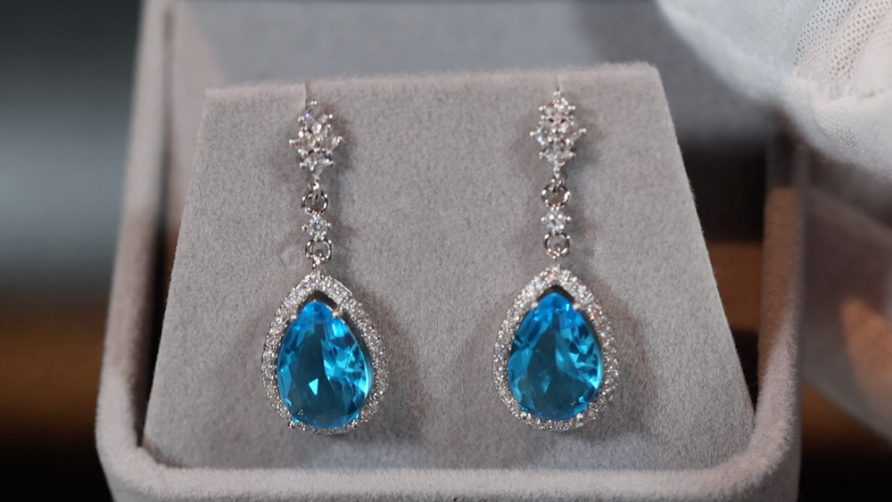 Pear Diamond Earrings | Blue Diamond Earrings | Womens Diamond Earrings