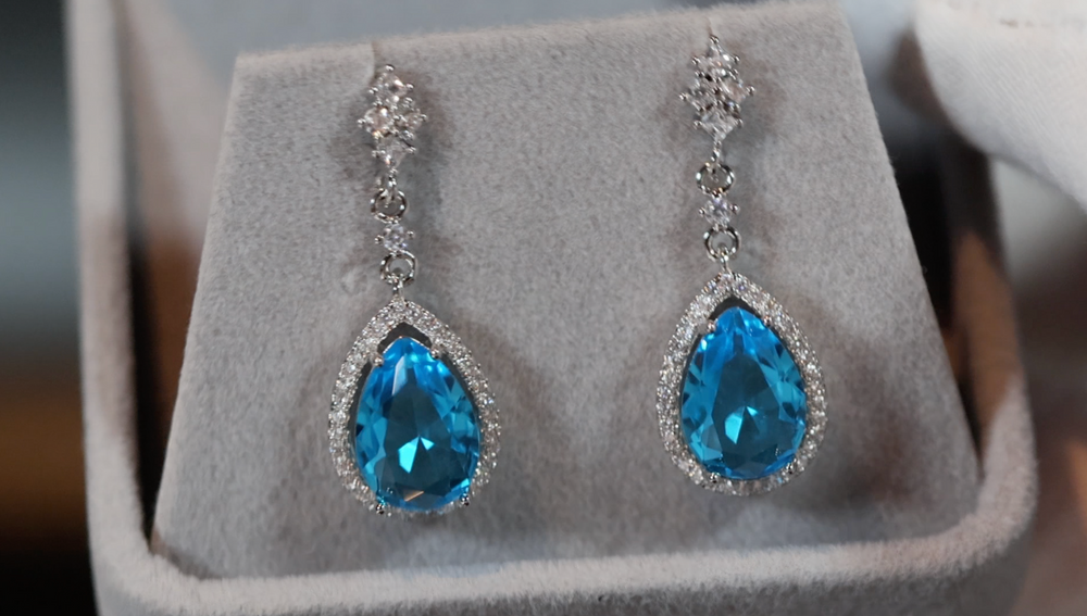 Pear Diamond Earrings | Blue Diamond Earrings | Womens Diamond Earrings