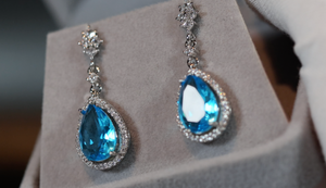 Pear Diamond Earrings | Blue Diamond Earrings | Womens Diamond Earrings