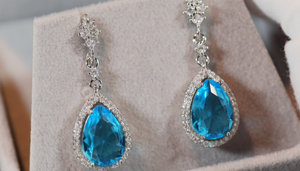 Pear Diamond Earrings | Blue Diamond Earrings | Womens Diamond Earrings