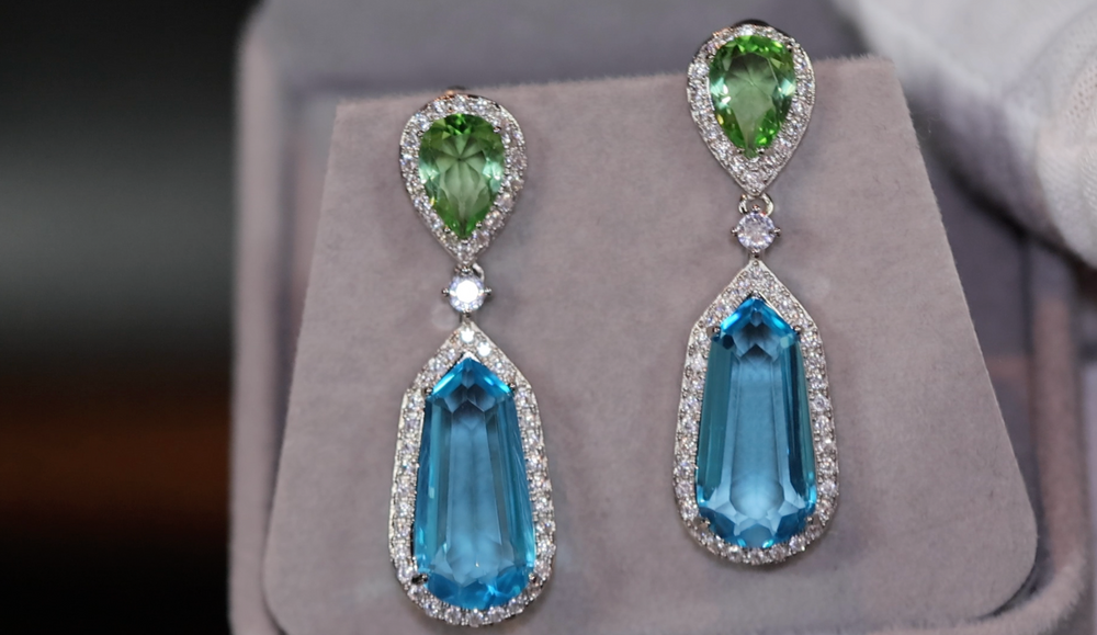 AQUAMARINE BLUE EARRINGS | GREEN DIAMOND EARRINGS