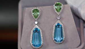 AQUAMARINE BLUE EARRINGS | GREEN DIAMOND EARRINGS