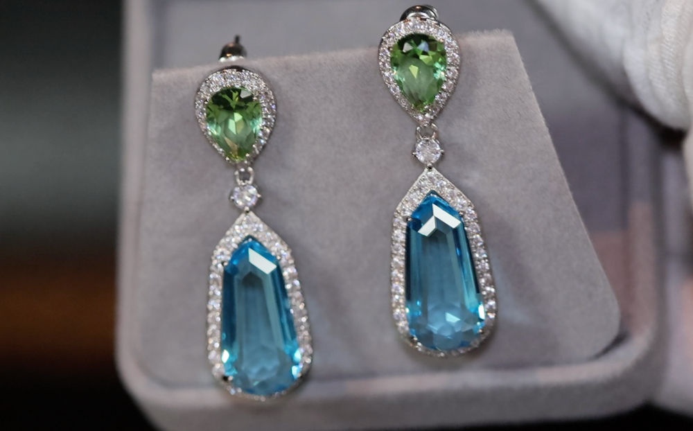 AQUAMARINE BLUE EARRINGS | GREEN DIAMOND EARRINGS