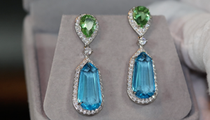 AQUAMARINE BLUE EARRINGS | GREEN DIAMOND EARRINGS