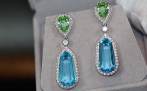 AQUAMARINE BLUE EARRINGS | GREEN DIAMOND EARRINGS