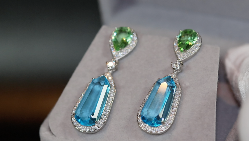 AQUAMARINE BLUE EARRINGS | GREEN DIAMOND EARRINGS