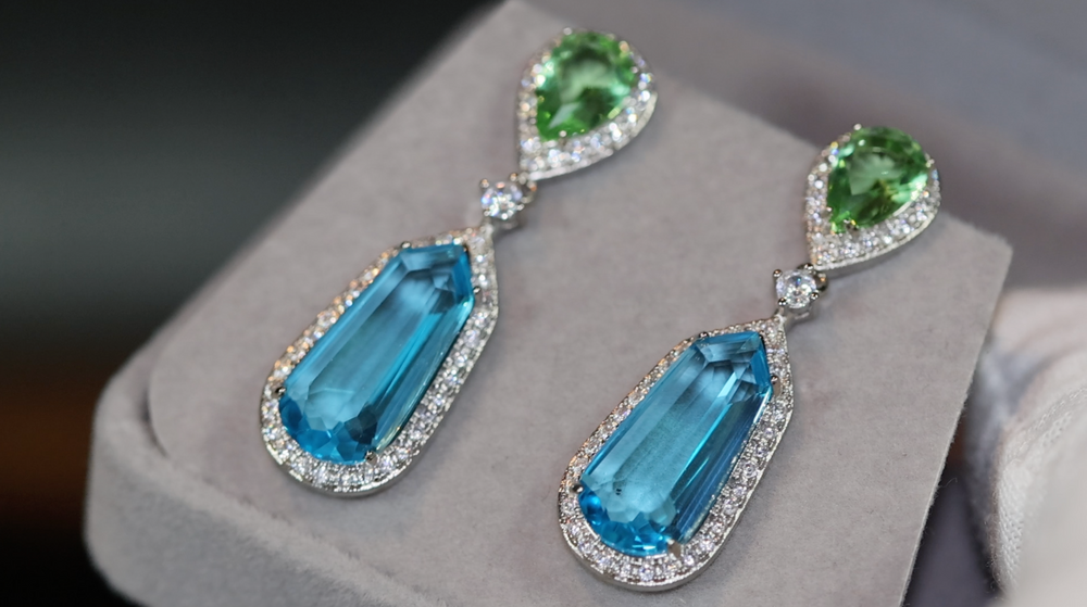 AQUAMARINE BLUE EARRINGS | GREEN DIAMOND EARRINGS