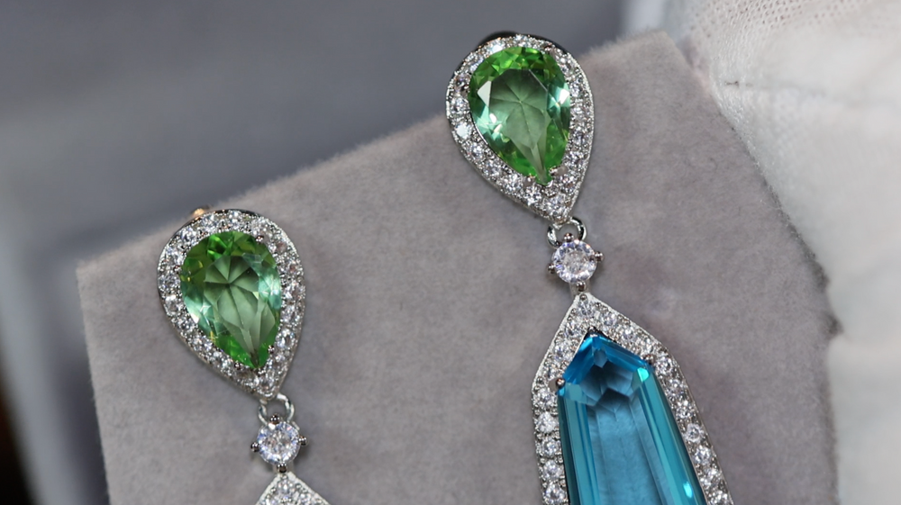 AQUAMARINE BLUE EARRINGS | GREEN DIAMOND EARRINGS