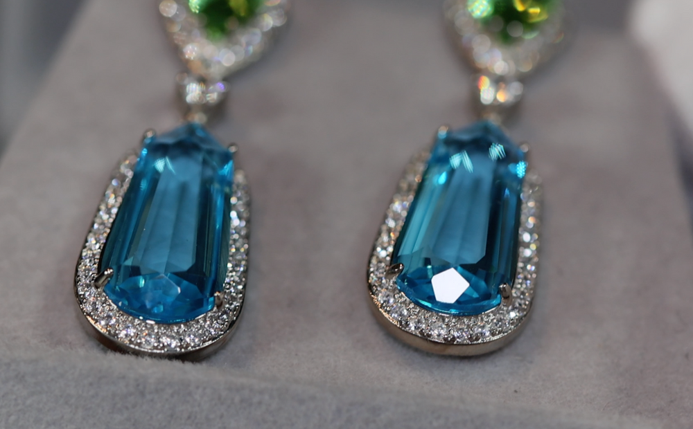 AQUAMARINE BLUE EARRINGS | GREEN DIAMOND EARRINGS