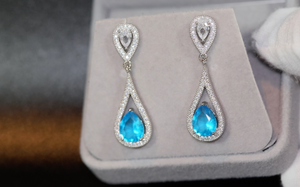 Blue Diamond Earrings | Aquamarine Blue Diamond Earrings | Womens Diamond Earrings