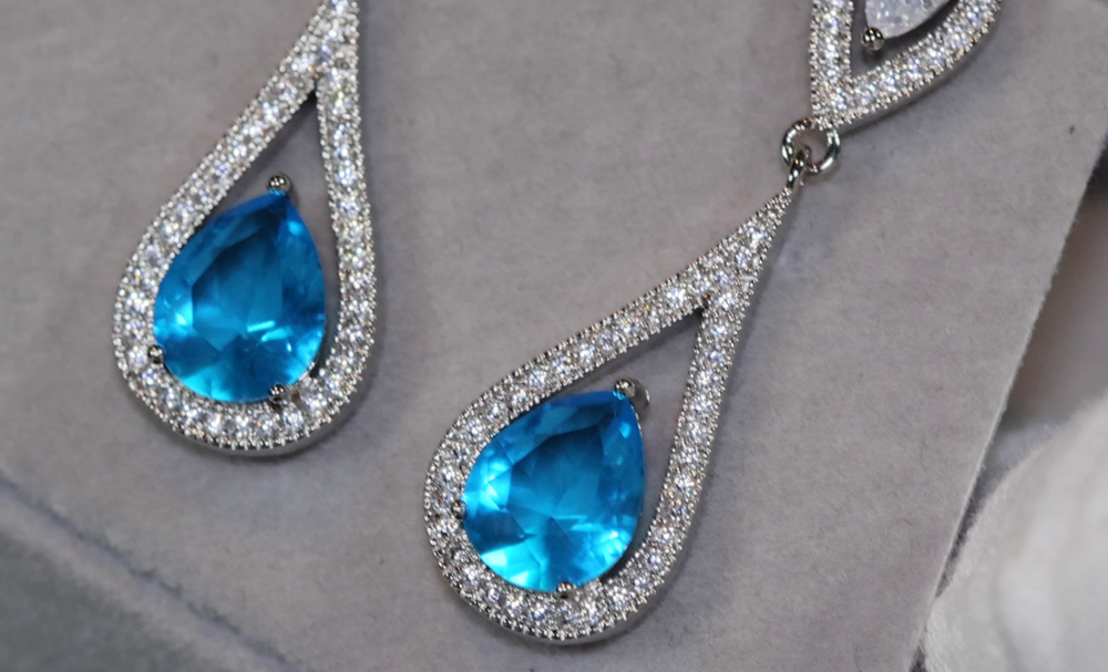 Blue Diamond Earrings | Aquamarine Blue Diamond Earrings | Womens Diamond Earrings