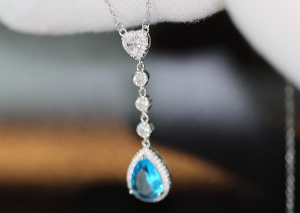 Blue Diamond Necklace | Teardrop Pendant