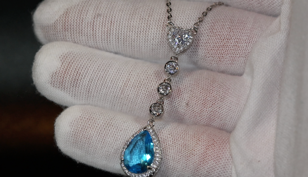 Blue Diamond Necklace | Teardrop Pendant