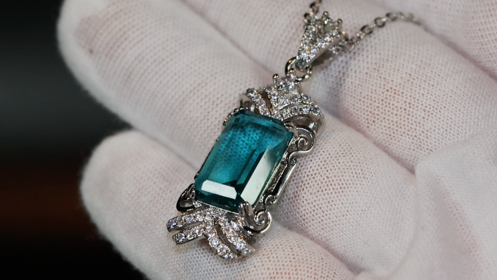 Blue Diamond Necklace | Womens Emerald Necklace | Blue Diamond Pendant