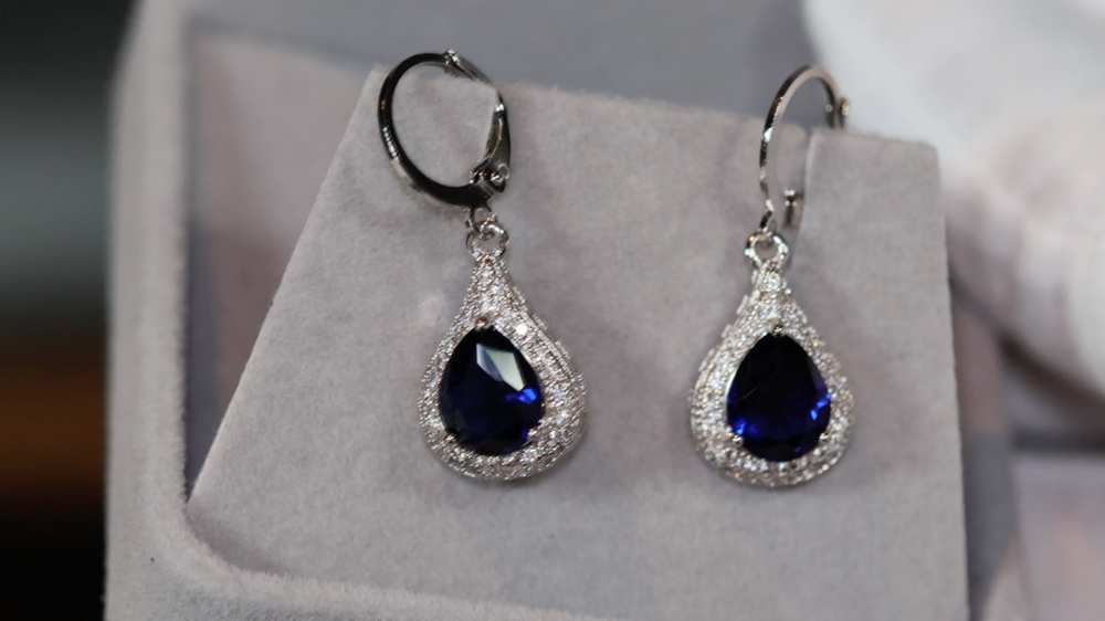 Blue Diamond Earrings | Sapphire Earrings | Sapphire Blue Earrings | Womens Diamond Earrings