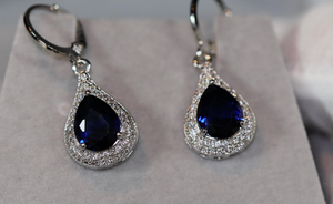 Blue Diamond Earrings | Sapphire Earrings | Sapphire Blue Earrings | Womens Diamond Earrings