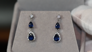 SAPPHIRE BLUE EARRINGS | Sapphire Blue Pear Cut Diamond Earrings